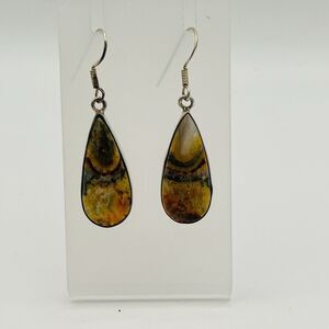 925 Sterling Silver Natural Bumble Bee Jasper Dangle Earrings